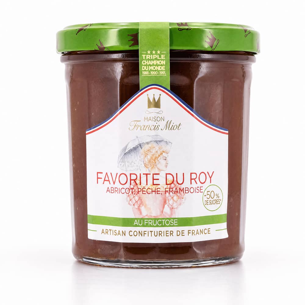 Maison Francis Miot Favorite Du Roy /Aprikose, Pfirsich & Himbeere Fruchtaufstrich ohne Zucker