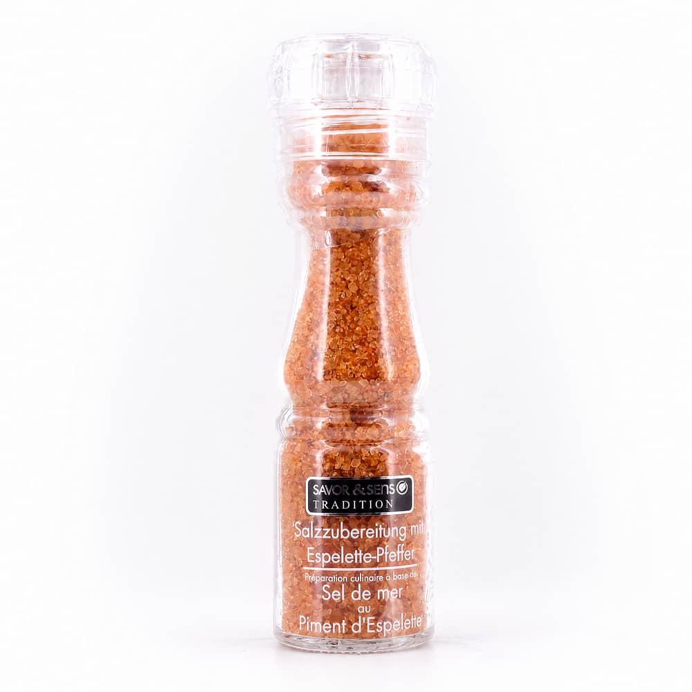 SAVOR CREATIONS Salzmühle mit Espelette Pfeffer Meersalz 145 Gramm Produktbild