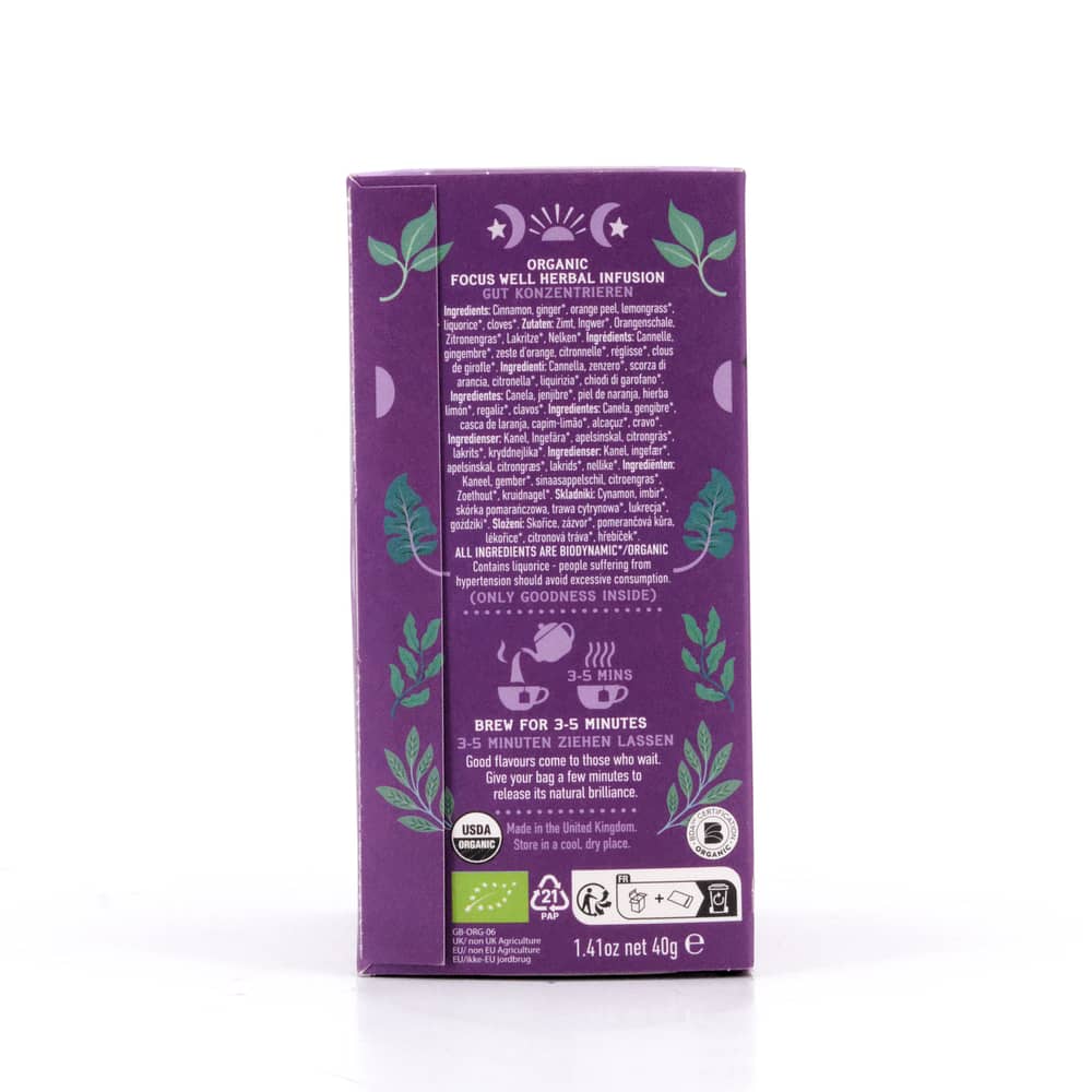 Hampstead Tea Focus Well 20 plastikfreie Teebeutel 40 Gramm Produktbild