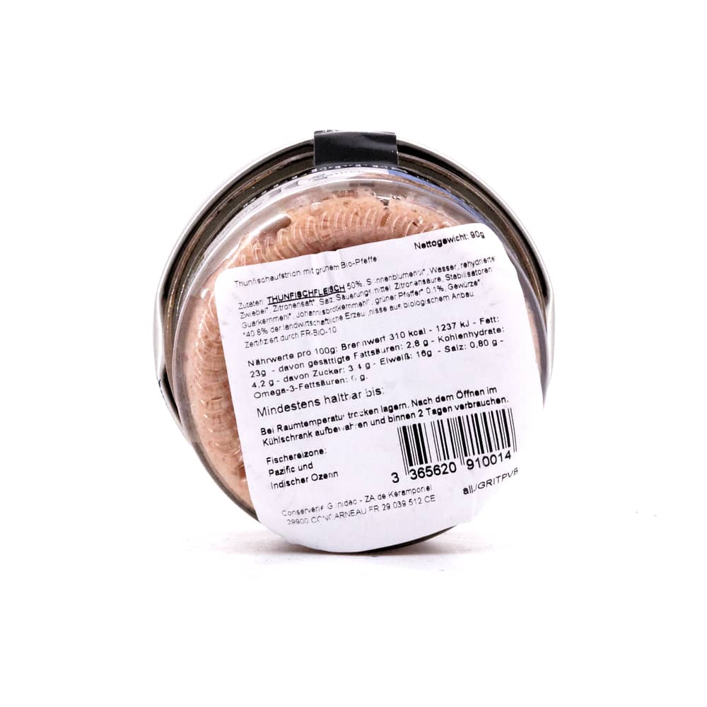 Jacques Gonidec Thunfischrillettes mit grünem BIO-Pfeffer 90 Gramm Produktbild