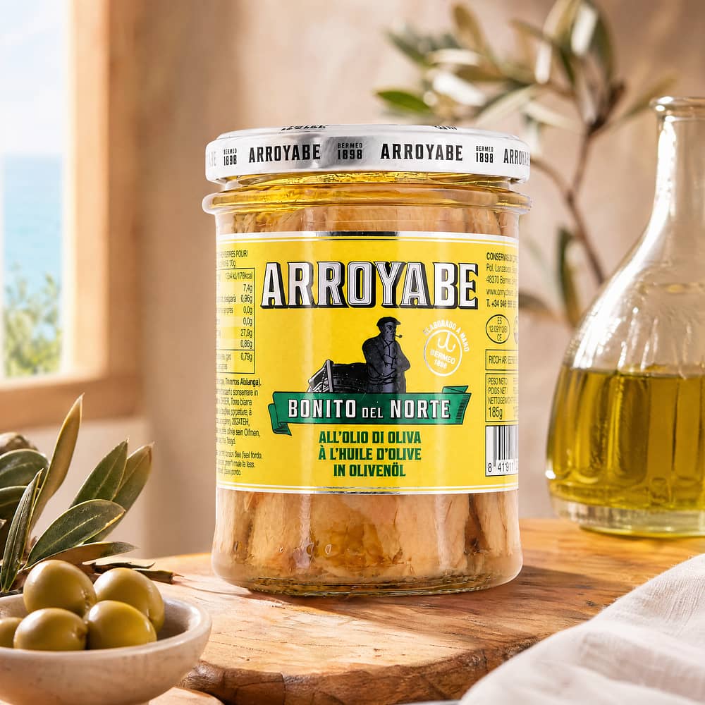 Arroyabe Weißer Thunfisch in Olivenöl Thunfisch- Filets in Olivenöl 185g 125 Gramm Abtropfgewicht Produktbild