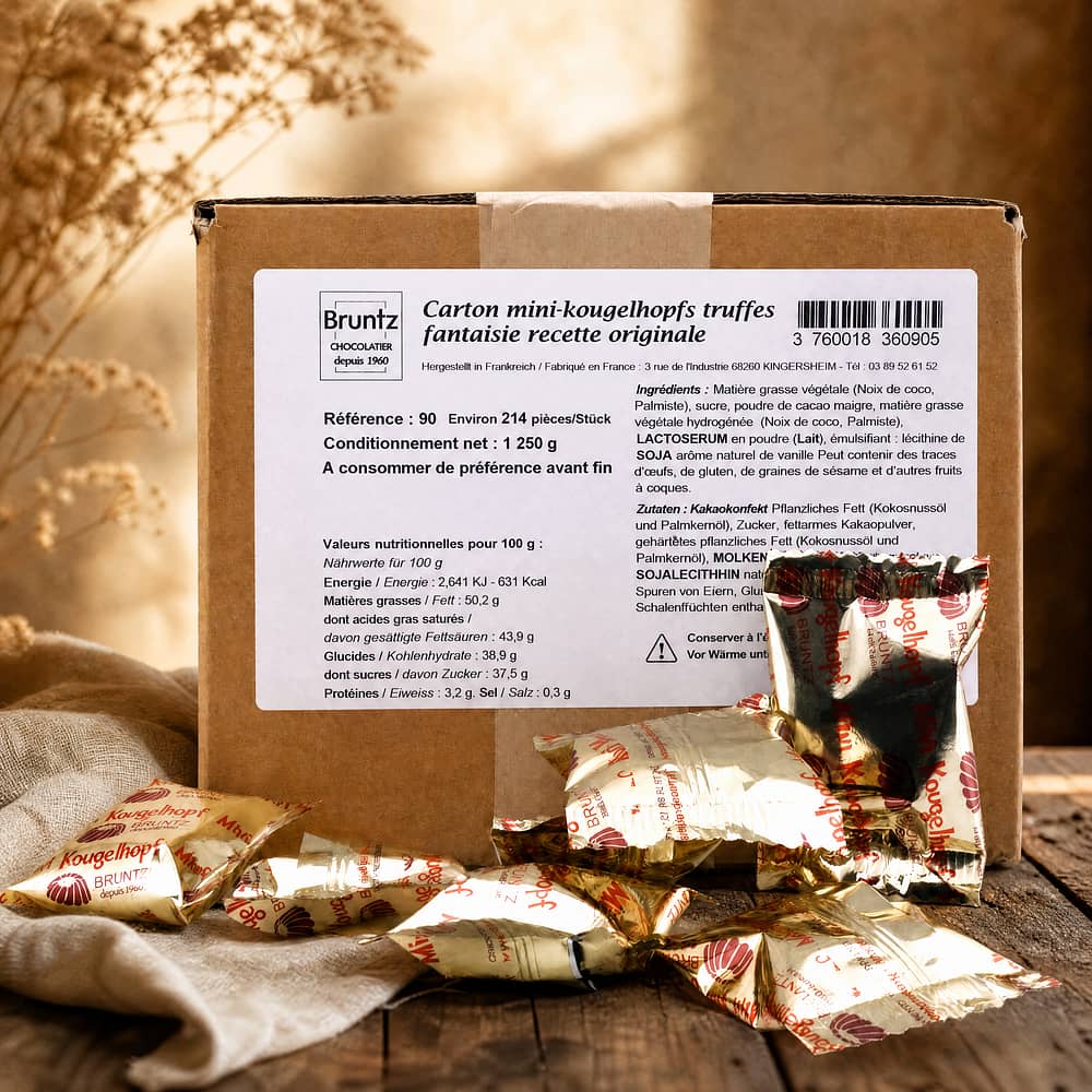 Bruntz Kougelhopfs Kakaokonfekt Mini-Kougelhopf 1250g Packung min. 210 Stck einzeln verpackt 1250 Gramm Produktbild