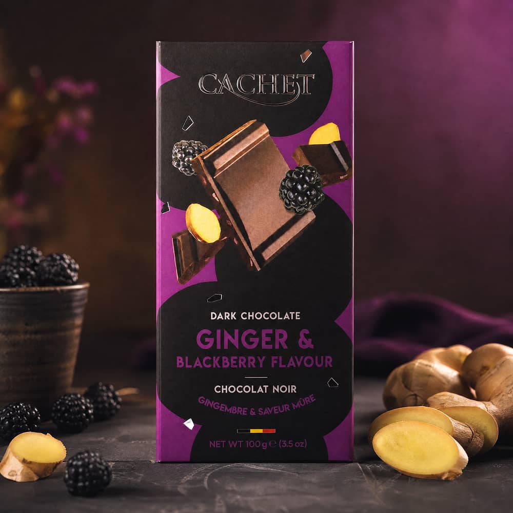 Cachet Dark Chocolate Ginger & Blackberry Ingwer & Brombeergeschmack 100 Gramm Produktbild