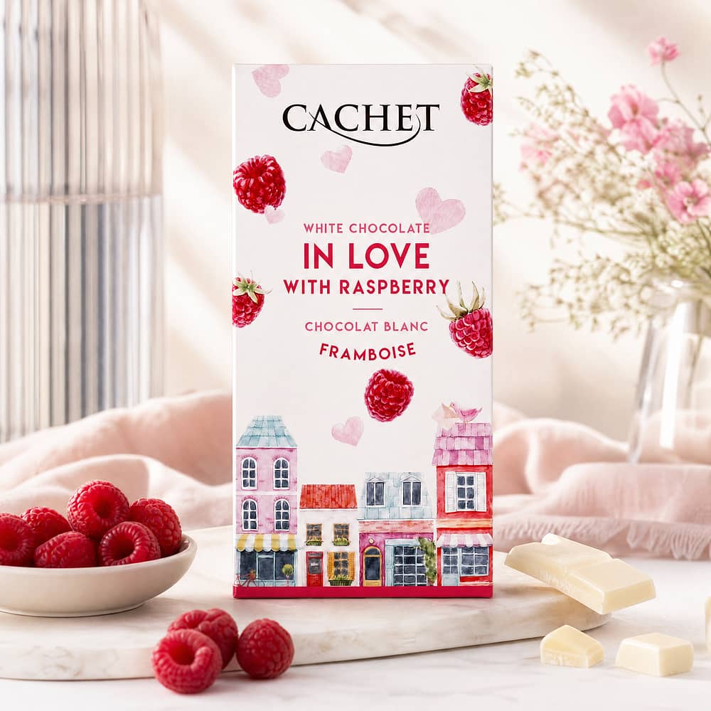 Cachet In Love With Raspberry Weiße Schokolade mit Himbeere 100 Gramm Produktbild