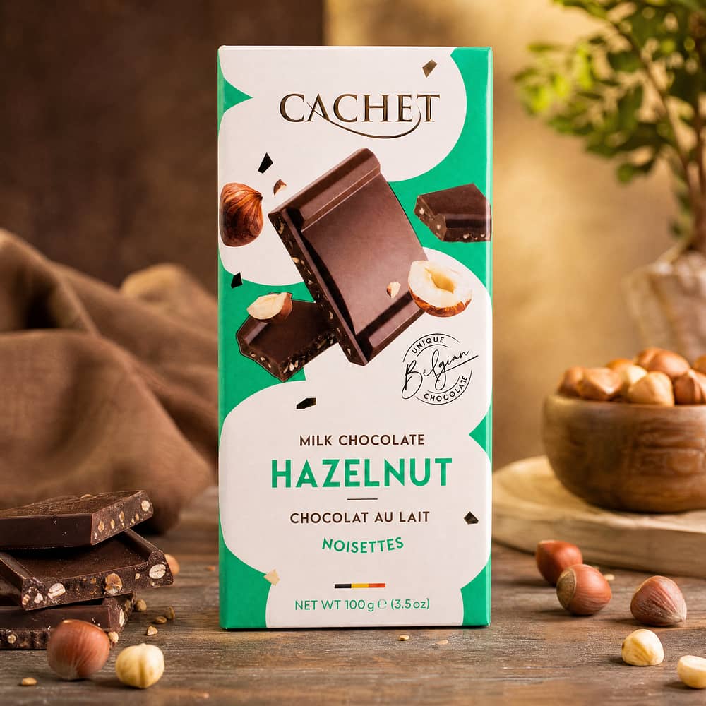 Cachet Milk Chocolate Hazelnut Vollmilchschokolade mit Haselnussstücke 100 Gramm Produktbild