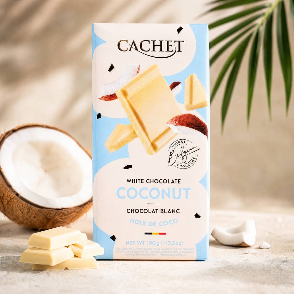 Cachet White Chocolate Coconut Weiße Schokolade mit Kokosnuss 100 Gramm Produktbild