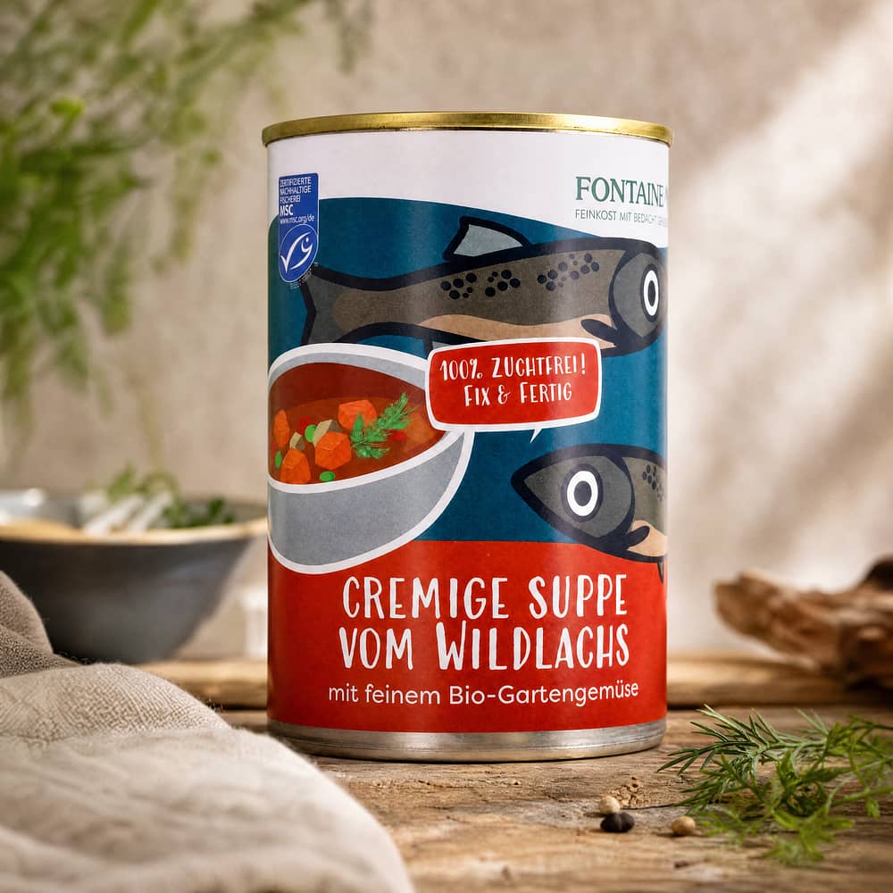Fontaine Cremige Suppe vom Wildlachs mit Bio-Gartengemüse 410g 0,40 Liter Produktbild