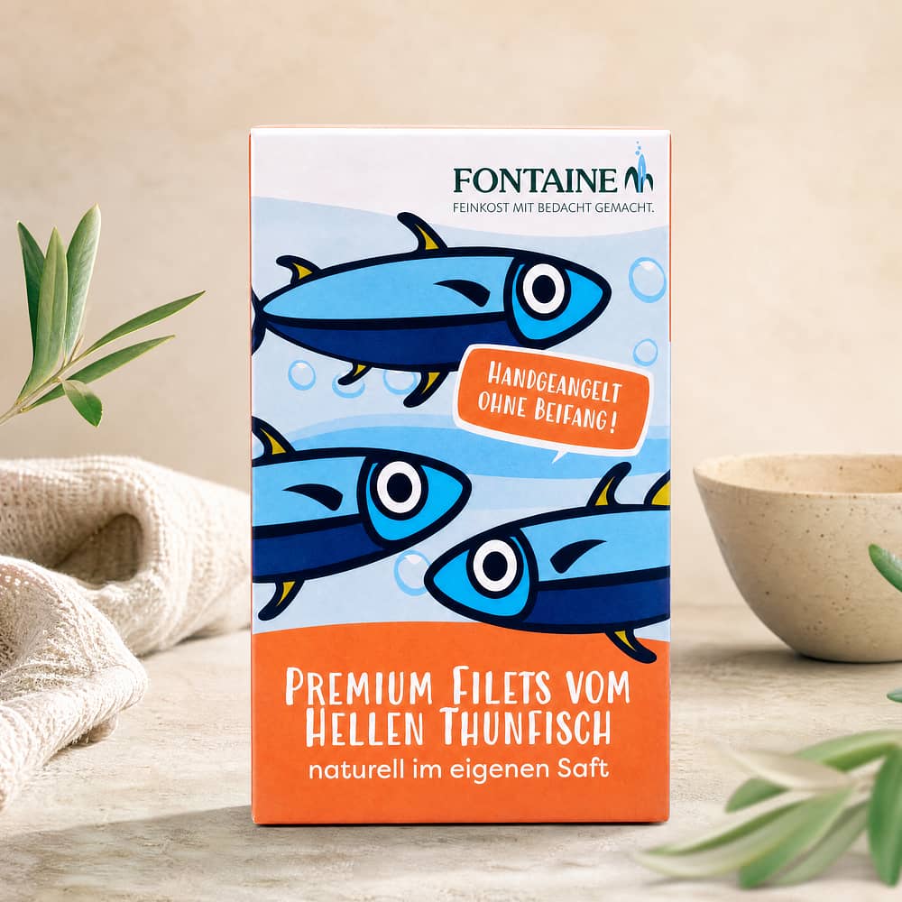 Fontaine Premium Filets vom Hellen Thunfisch naturell im eigenen Saft 120g 85 Gramm Abtropfgewicht Produktbild