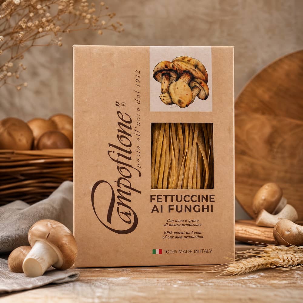 La Campofilone Fettuccine Eiernudeln mit Pilzen 250 Gramm Produktbild