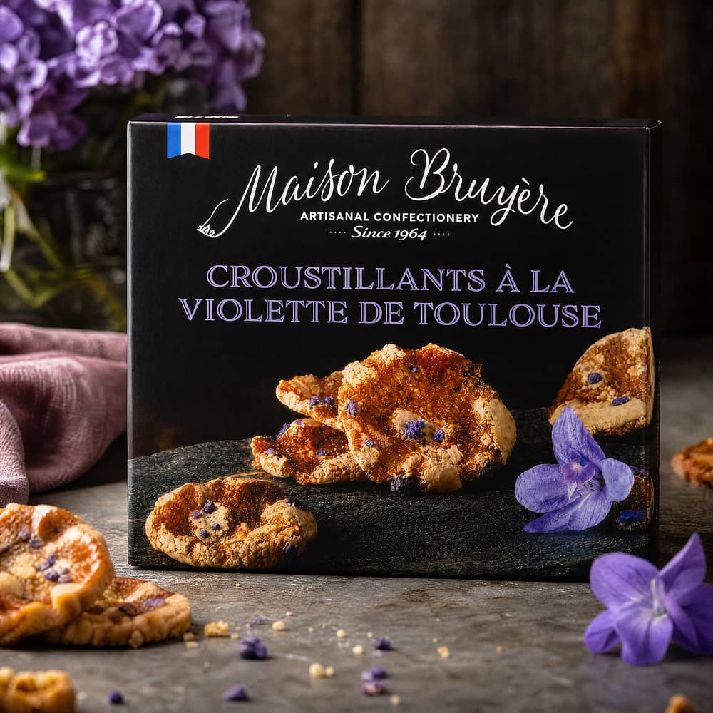 Maison Bruyère Croustillants À La Violette De Toulouse Knusprige Kekse mit kandierten Veilchen 50 Gramm Produktbild