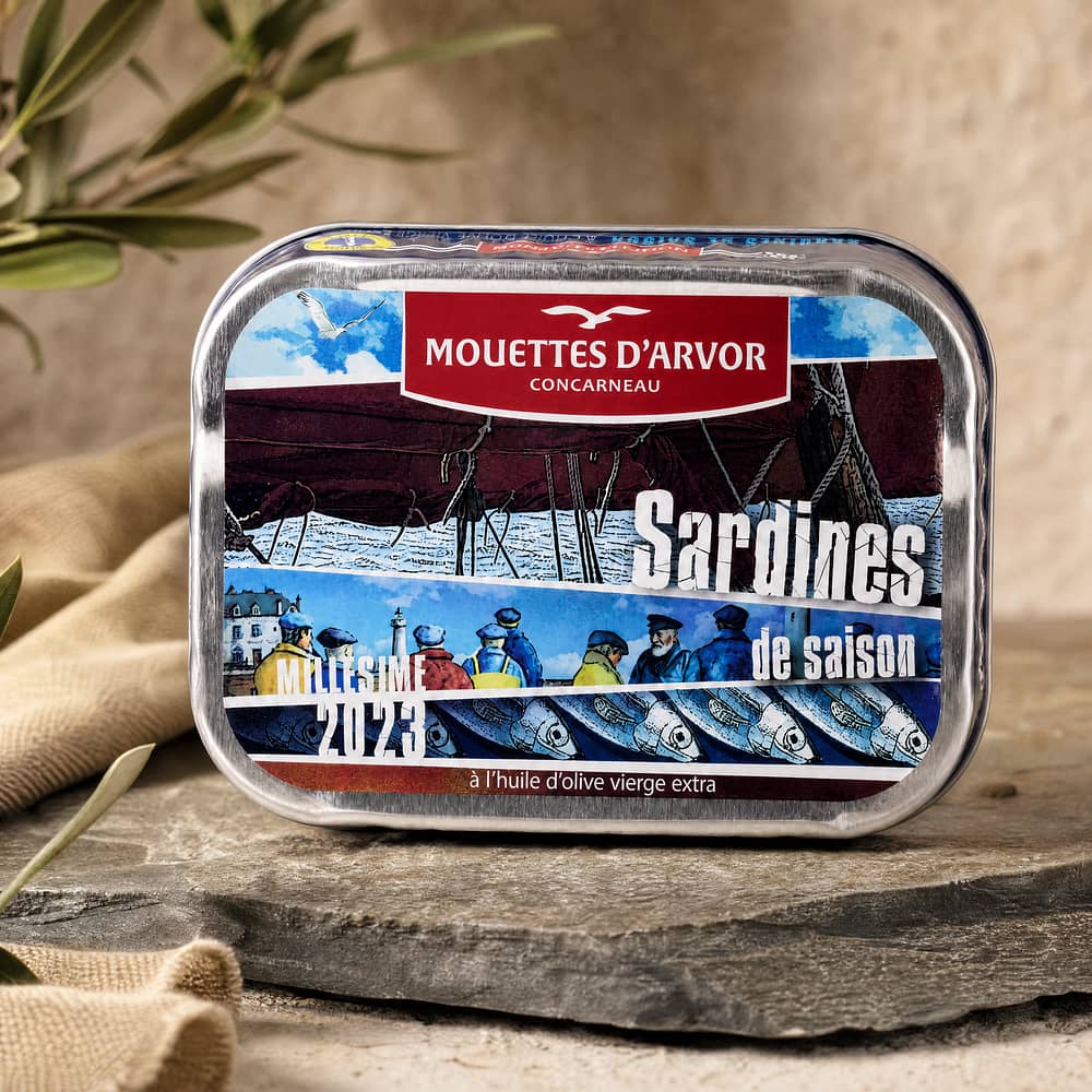Mouettes d'Arvor Jahrgangs- Sardinen in Olivenöl Jahrgang 2023 115g 87 Gramm Abtropfgewicht Produktbild