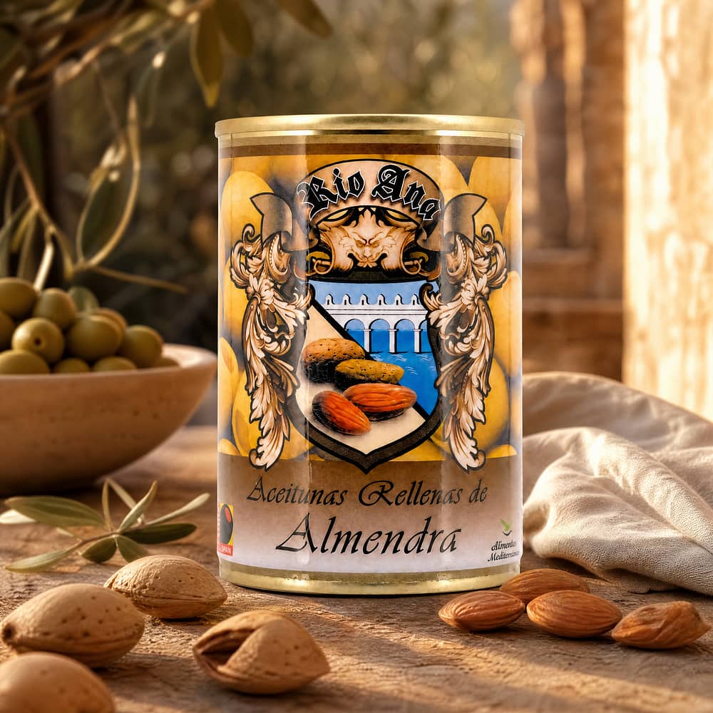 Rio Ana Aceitunas Rellenas de Almendra Grüne Oliven gefüllt mit Mandelpaste 292g 120 Gramm Abtropfgewicht Produktbild