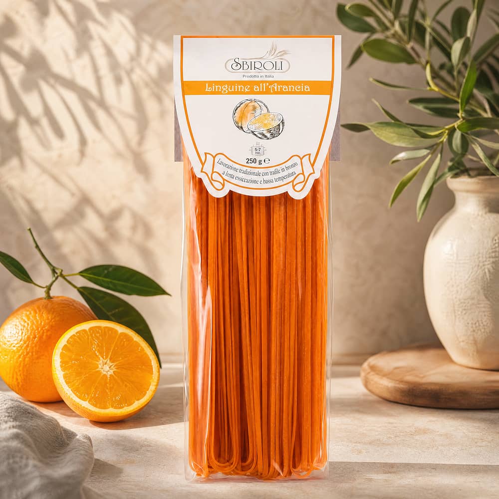 Sbiroli Linguine all`Arancia Linguine mit Orange 250 Gramm Produktbild