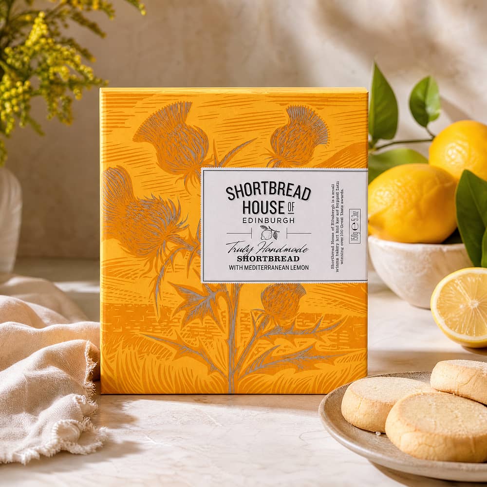 Shortbread House of Edinburgh Shortbread With Mediterranean Lemon Rounds Buttergebäck mit Zitronen 150 Gramm Produktbild