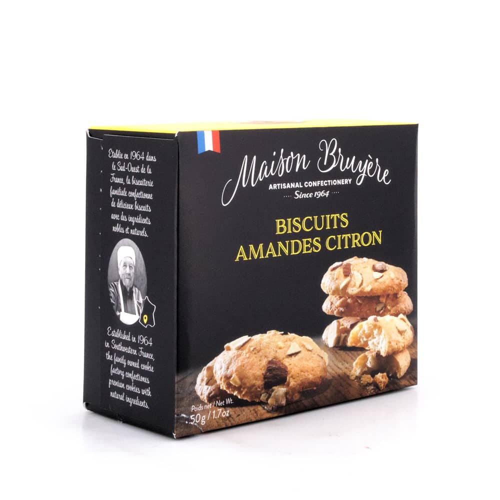 Maison Bruyère Biscuits Amandes Citron Knusprige Mandelkekse mit Zitrone 50 Gramm Produktbild