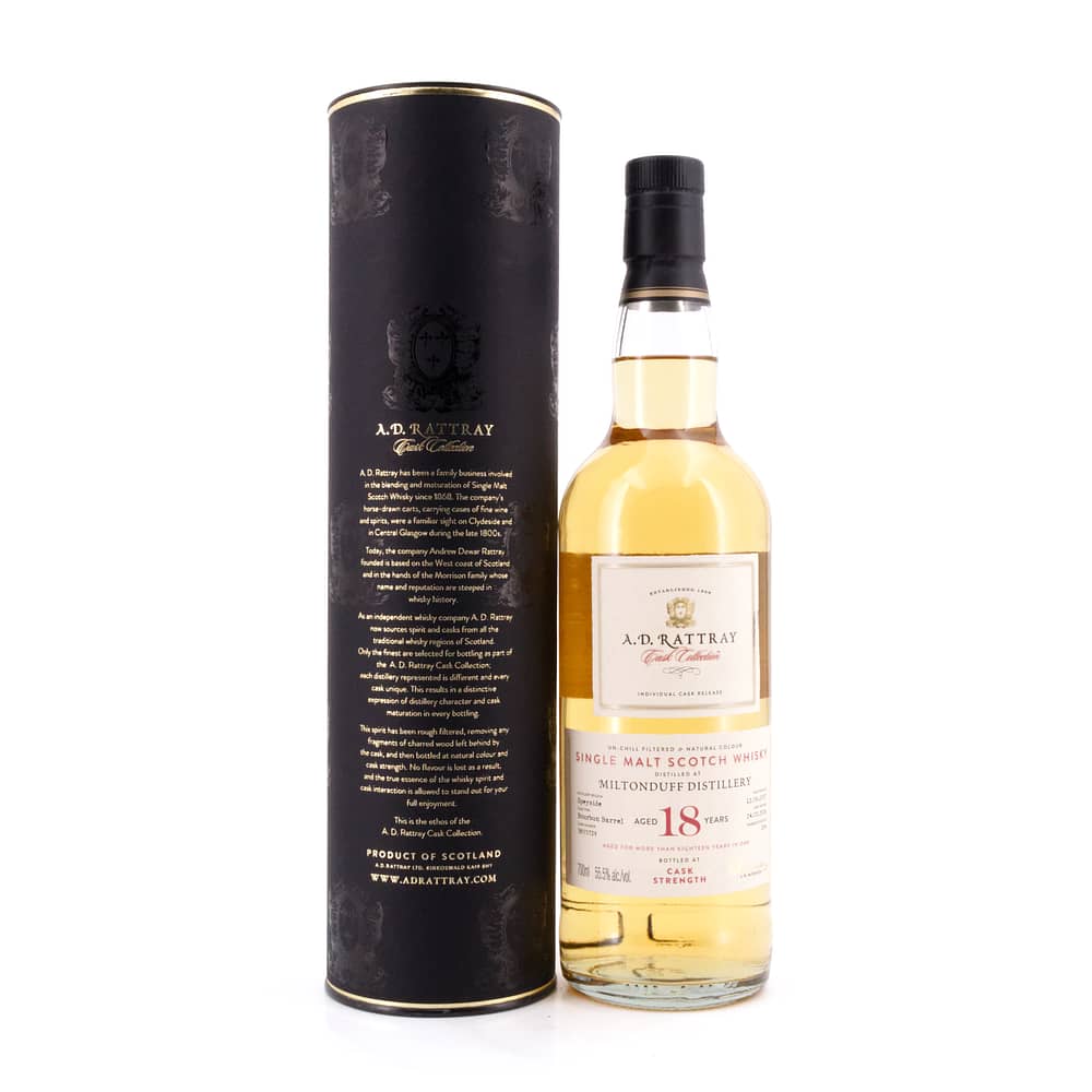 A.D. Rattray Miltonduff 18 Jahre Bourbon Barrel Cask Strength 0,70 Liter/ 55.5% vol Produktbild