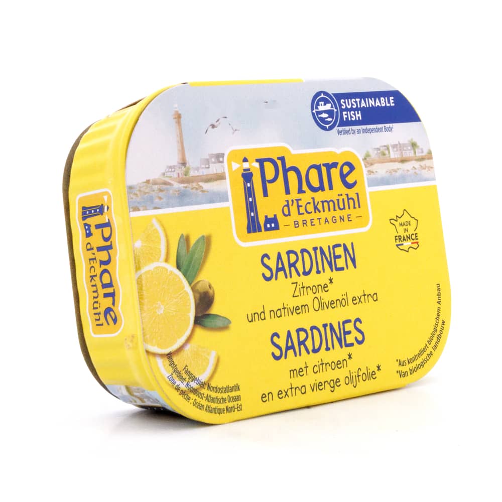 Phare d'Eckmühl Sardinen Zitrone und nativem Olivenöl extra 135g 102 Gramm Abtropfgewicht Produktbild