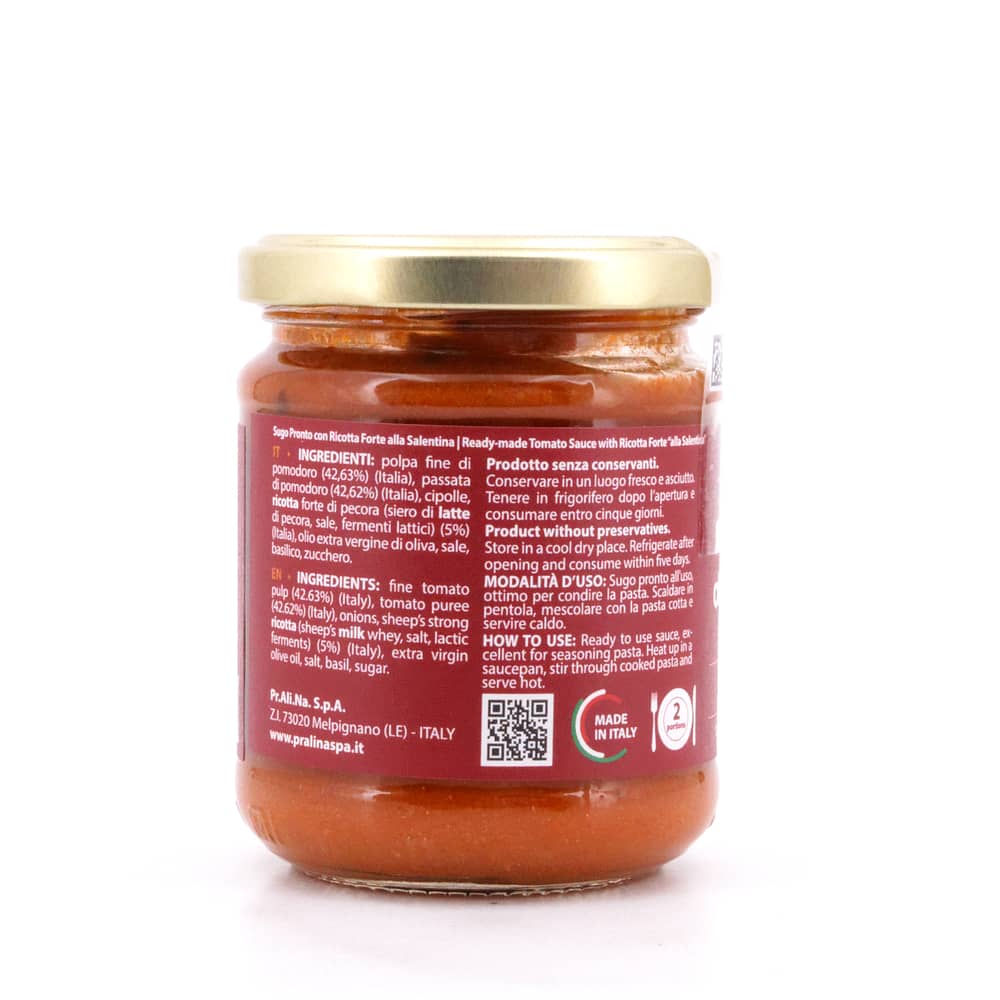 Pralina Sugo con Ricotta Forte alla Salentina 180g Glas 180 Gramm Produktbild