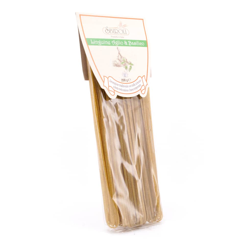 Sbiroli Linguine Aglio & Basilico Linguine mit Knoblauch und Basilikum 250 Gramm Produktbild