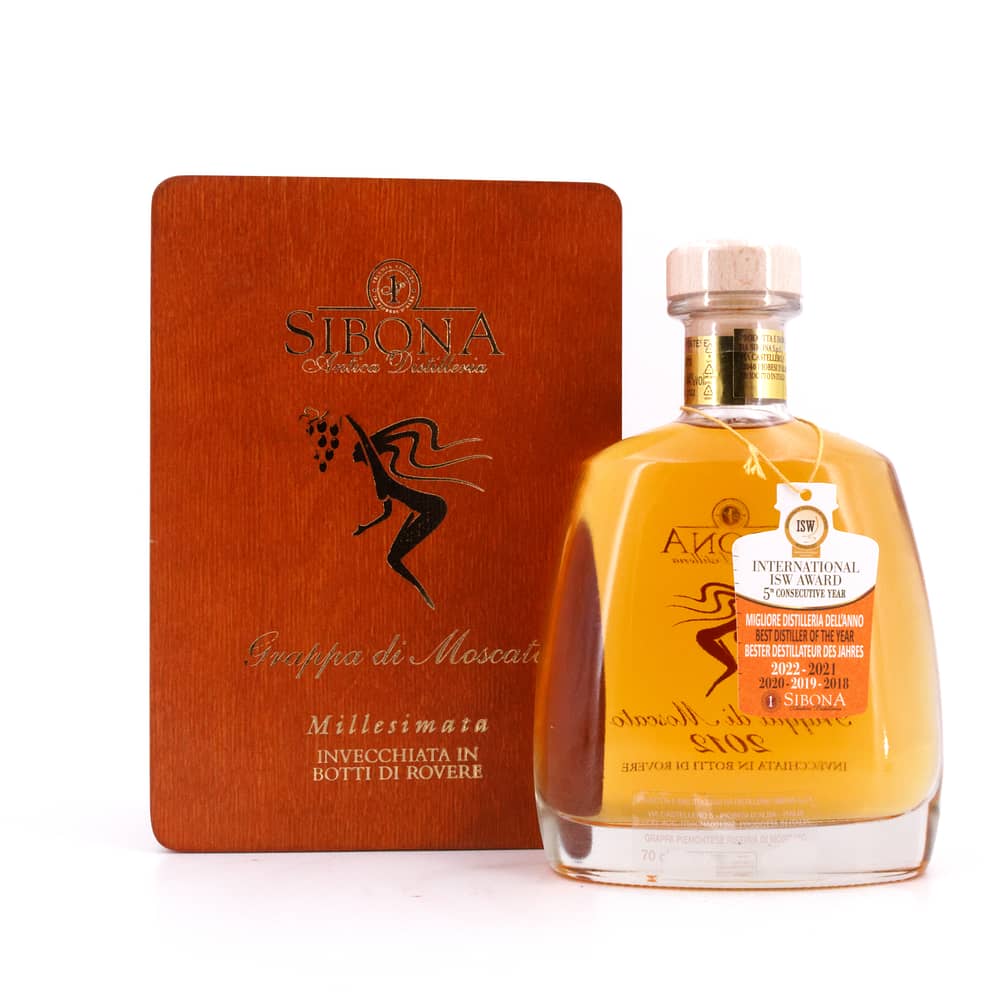 Sibona Grappa Di Moscato Millesimata Invecchiata Jahrgang 2012 / 2024 0,70 Liter/ 44.0% vol Produktbild