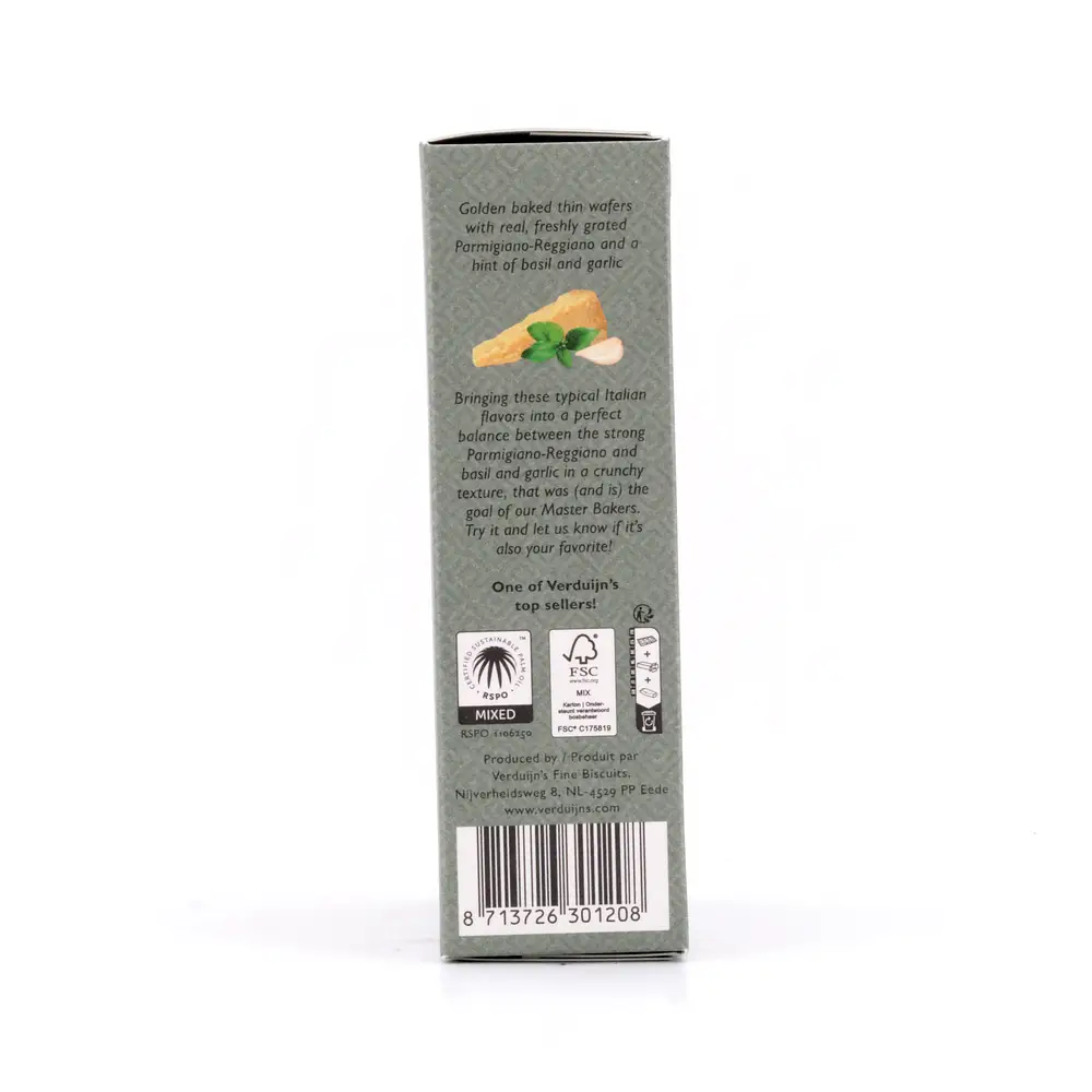 Verduijn's Parmesan Wafer Crackers Waffeln mit Parmesan, Basilikum und Knoblauch 75 Gramm Produktbild